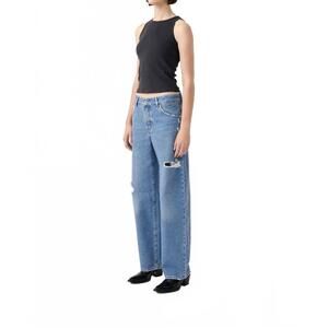 NEW OUTLAND DENIM avril slouchy distressed wide leg jeans in mid blue